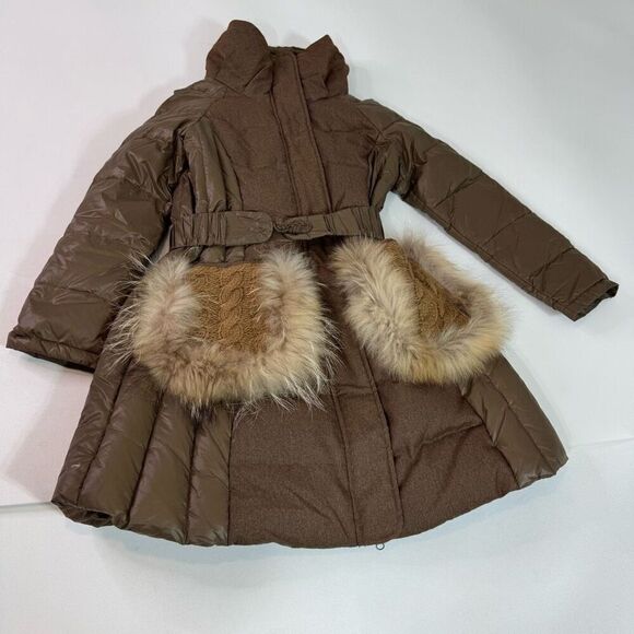 Artka Crazy in Life Coat Womens Medium Brown Tan Puffer Faux Fur Pockets Belt - Picture 11 of 13
